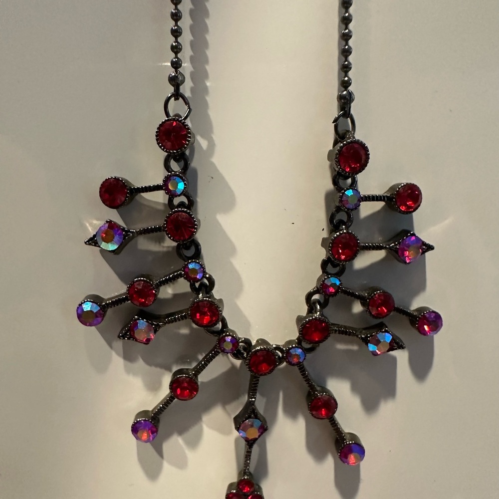 Vintage Red Lucite Crystal Fringe Choker Necklace 1928 Medieval Gothic Costume